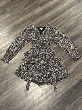 Inspired Hearts Black Floral Wrap Dress with Pink Accents